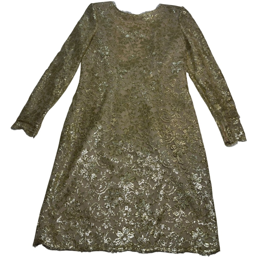 Victor Costa Vintage Cocktail Dress Women's Gold Excellent Lurex Lace 10